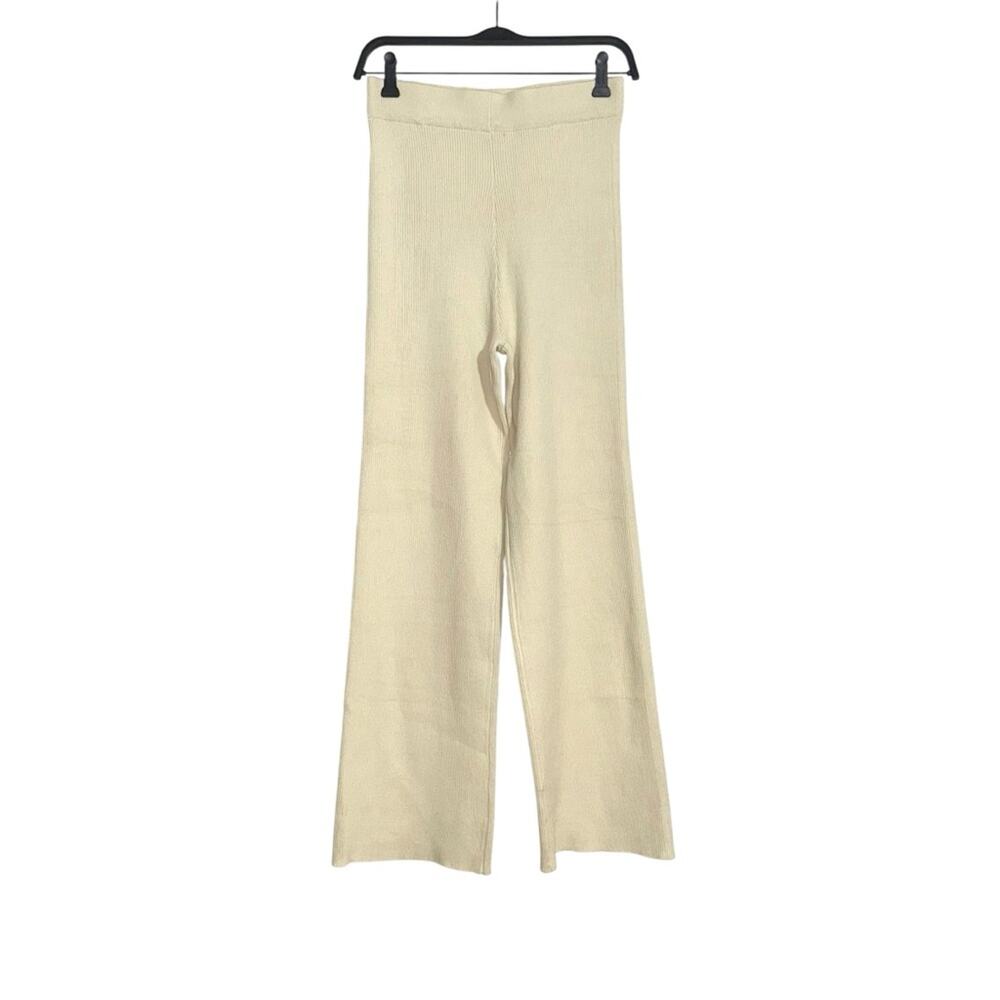 Lascana Cream Straight Leg High Rise Ribbed Knit Pants 8/10